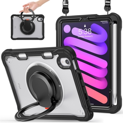 Ring bracket hard matte case for iPad mini 7 Mini 6 with pencil slot