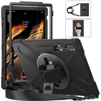Heavy duty robust handle grip case for Samsung tab S10 ultra S9 ultra 14.6inch rotate cover with strap